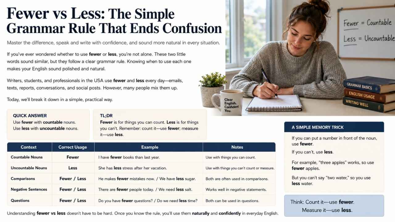 The debate around fewer vs less is one of the most common grammar questions in English.