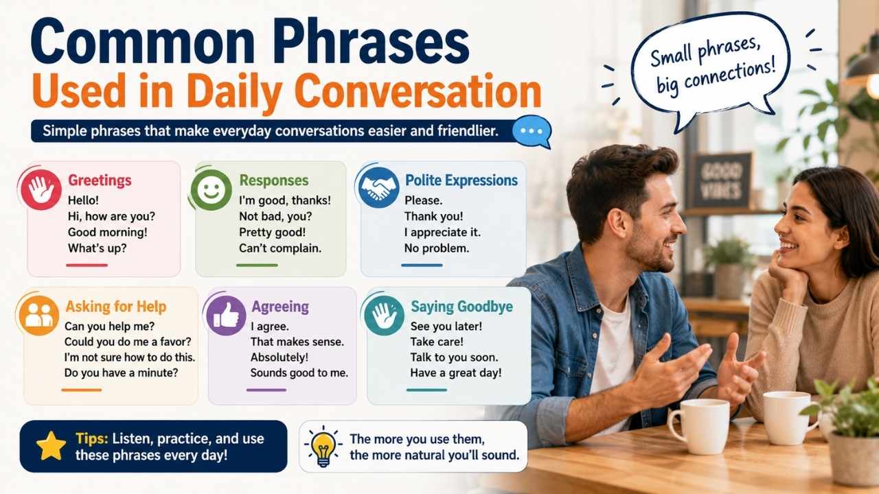 Everyday English depends heavily on common phrases used in daily conversation.