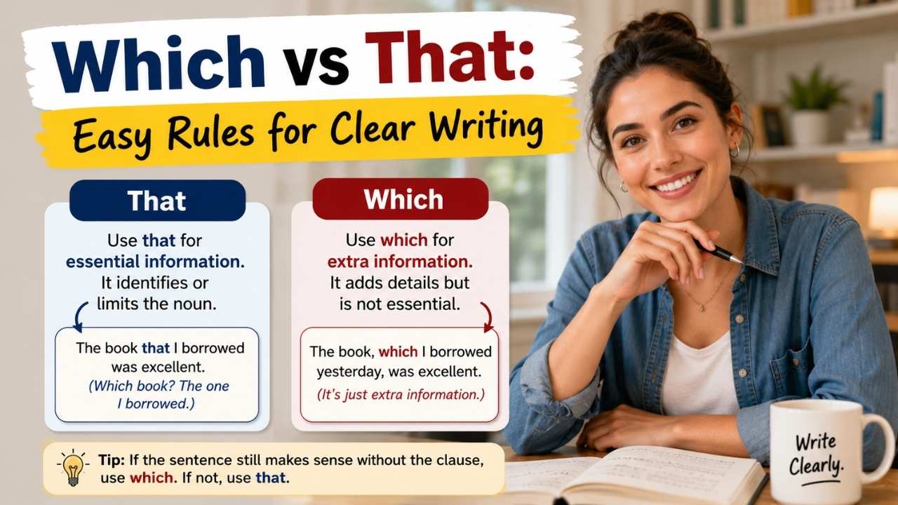 Many English learners struggle with which vs that because both words introduce extra information in a sentence.