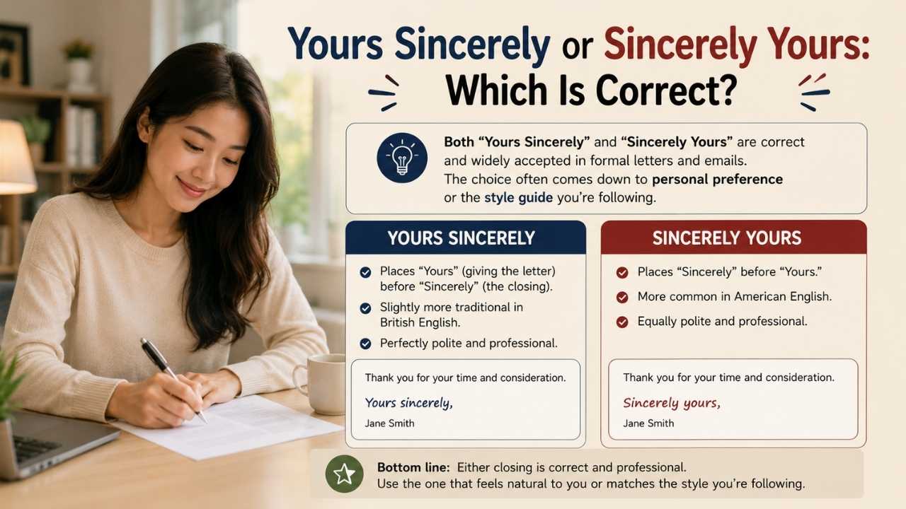 If you have ever written a formal letter, business letter, or professional email, you may have wondered whether to use Yours sincerely or Sincerely yours.