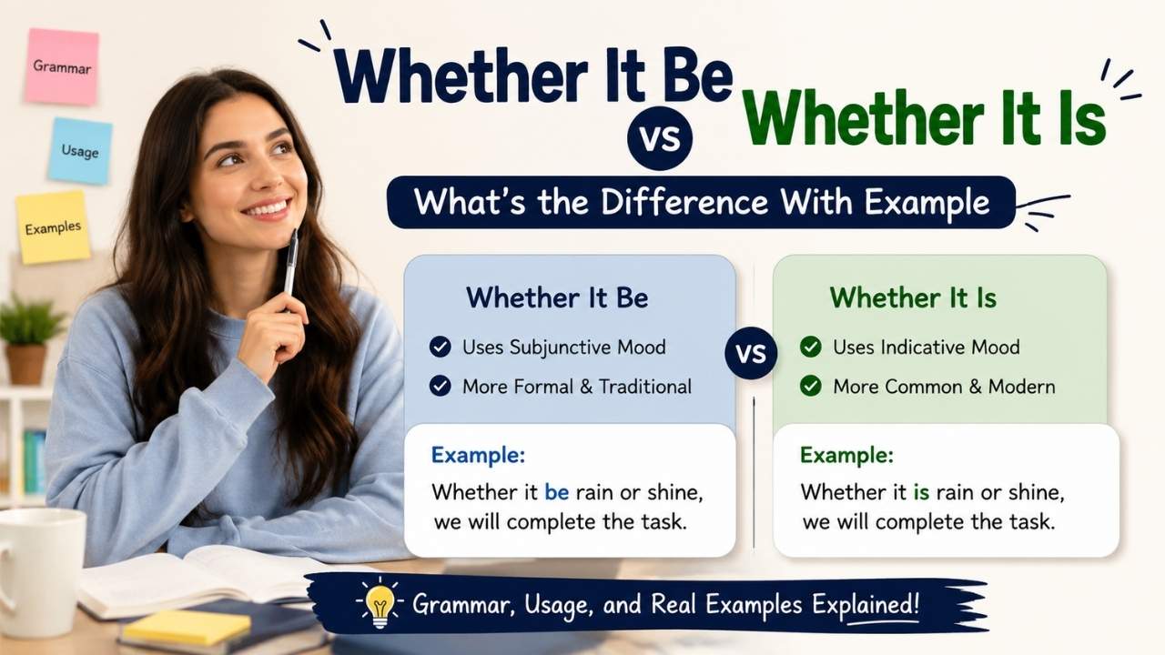 In this guide, you'll learn the difference between whether it be and whether it is, discover when each phrase works best, and see plenty of sentence examples.