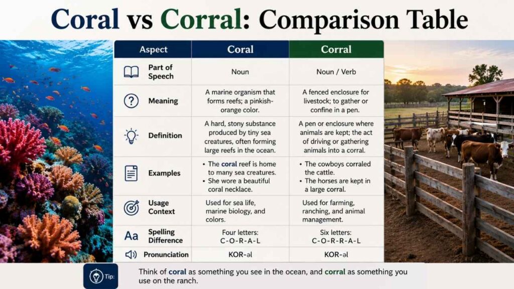 Coral vs Corral: Comparison Table