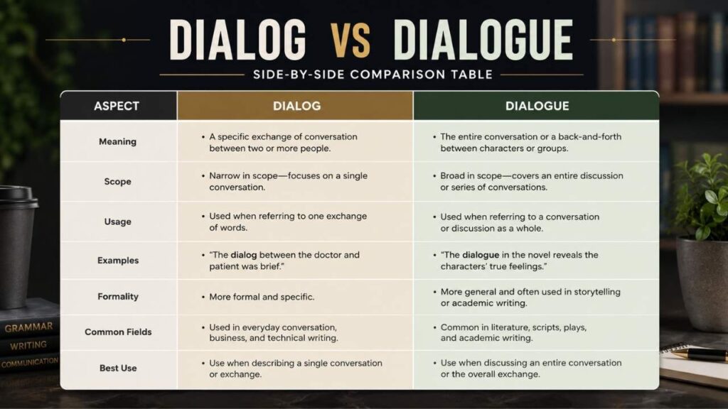 Dialog vs Dialogue: Side‑by‑Side Comparison Table