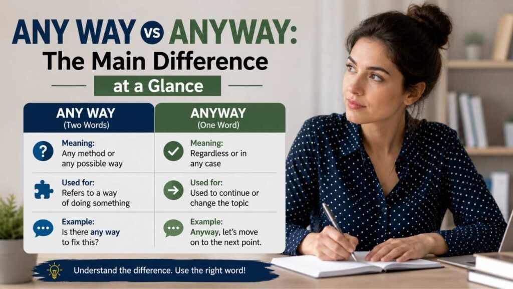 Any Way vs. Anyway: The Main Difference at a Glance