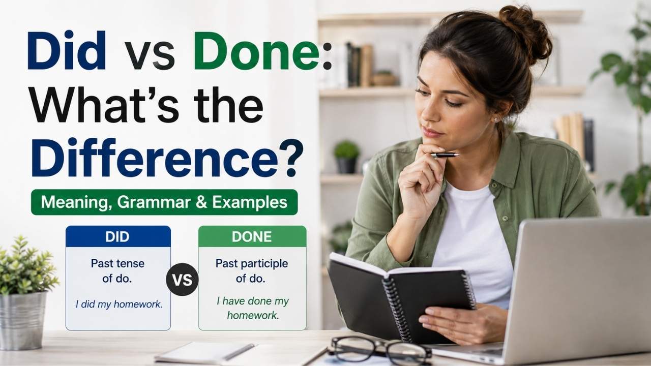 Many English learners confuse did vs done because both words come from the verb do, but they are used in different grammar situations.